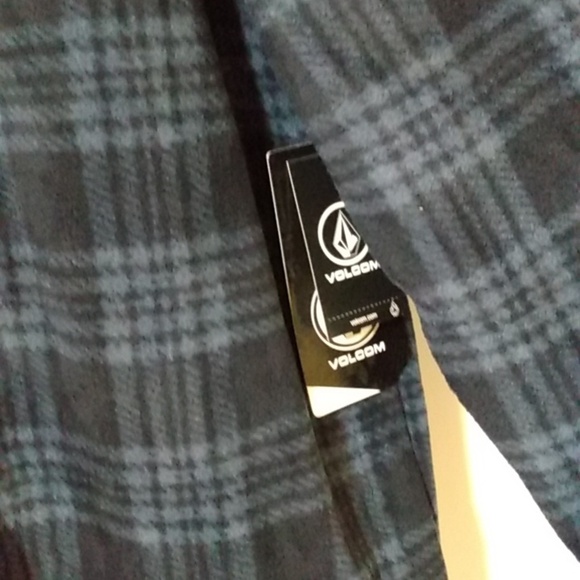 VOLCOM SNAP BUTTON WALLACE JACKET NAVY BLUE BLACK PLAID SIZE SMALL NWT - Picture 4 of 9